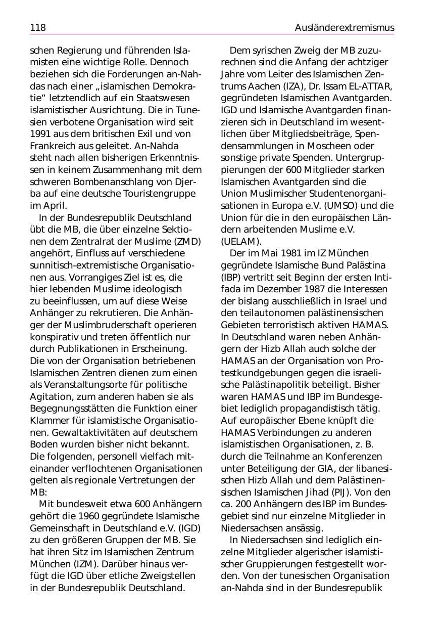 Seite 120 des Verfassungsschutzbericht 2002 Niedersachsen