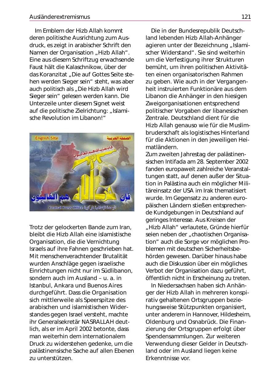 Seite 123 des Verfassungsschutzbericht 2002 Niedersachsen