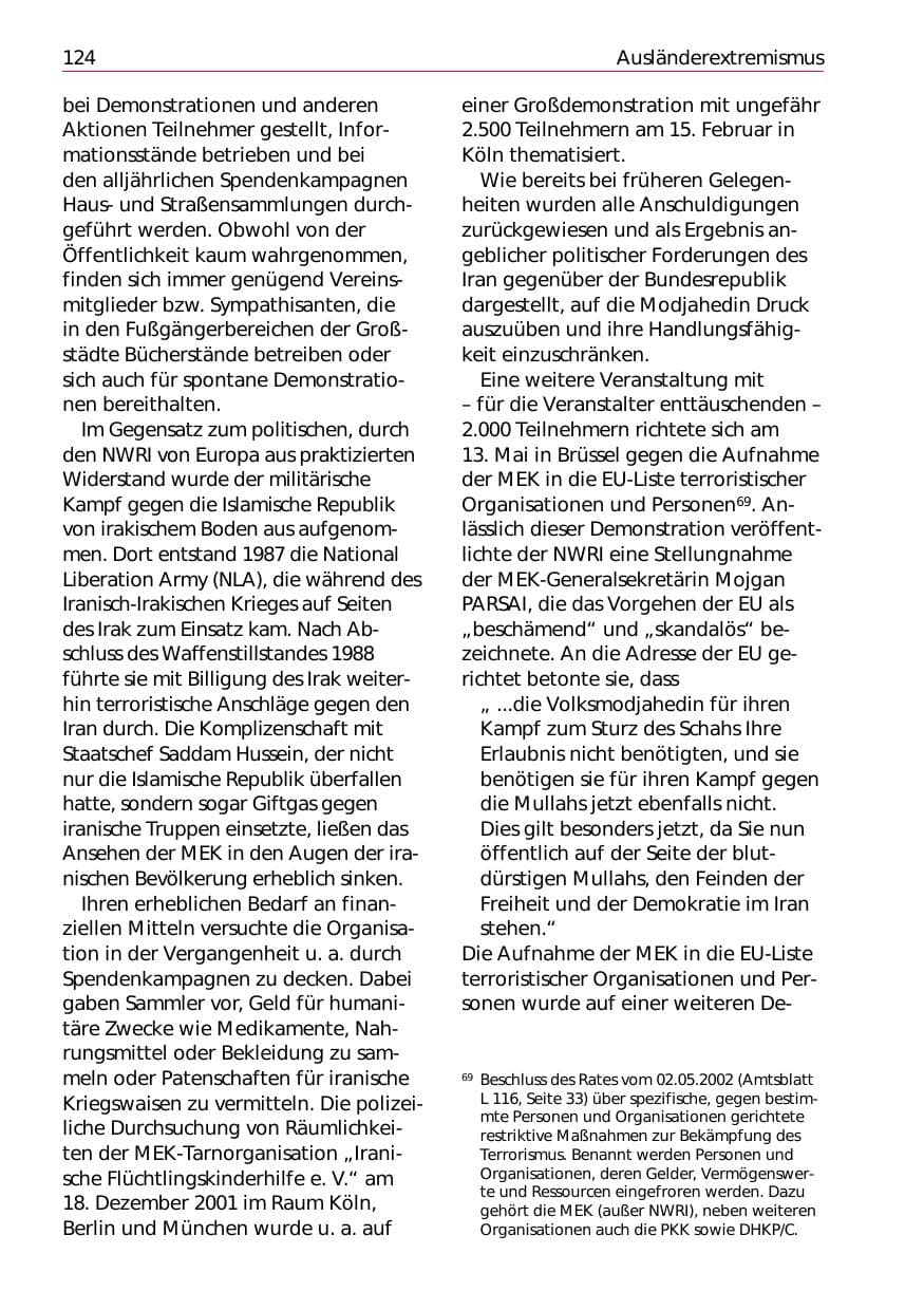 Seite 126 des Verfassungsschutzbericht 2002 Niedersachsen