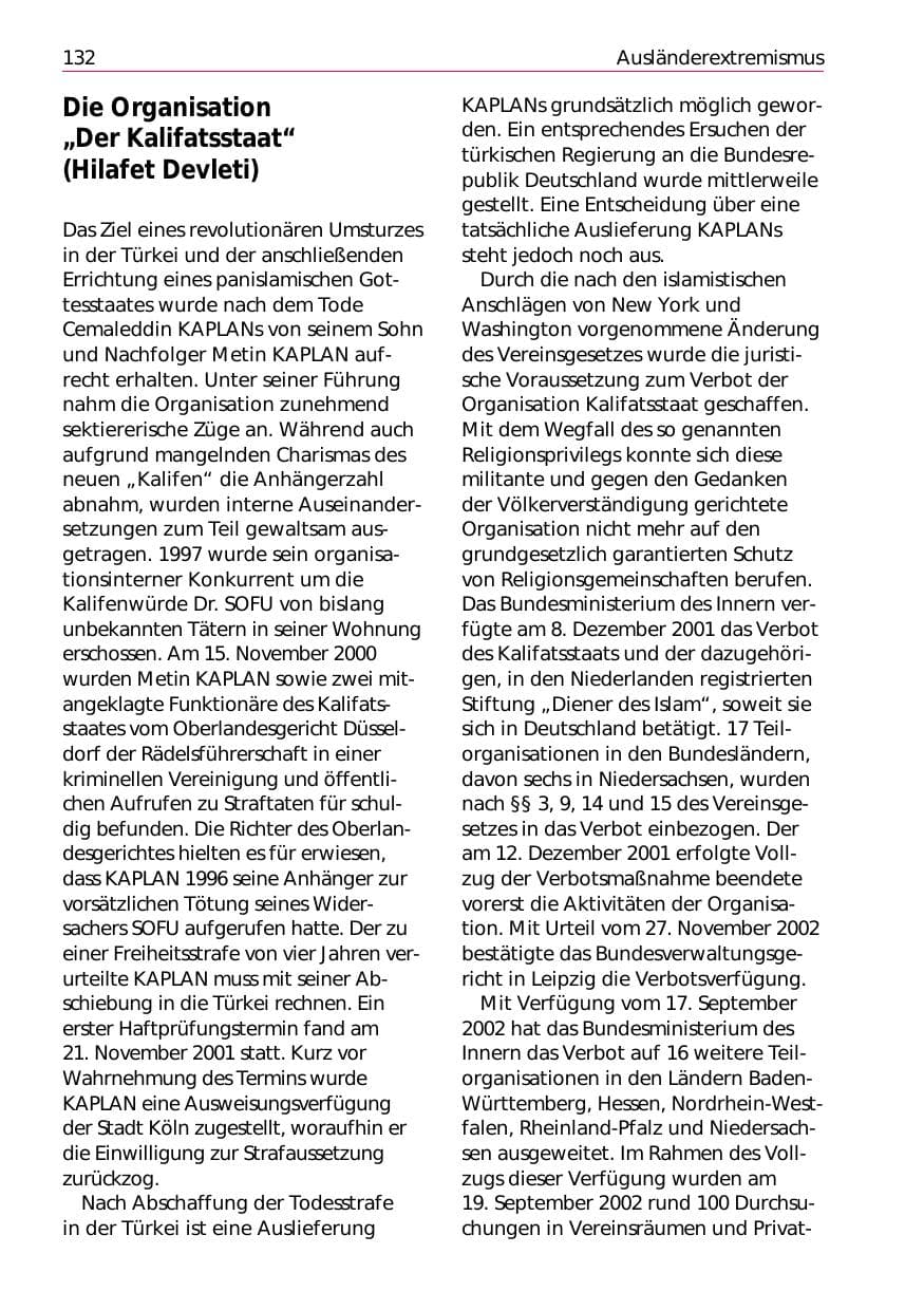 Seite 134 des Verfassungsschutzbericht 2002 Niedersachsen