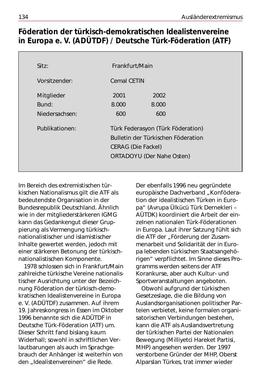 Seite 136 des Verfassungsschutzbericht 2002 Niedersachsen
