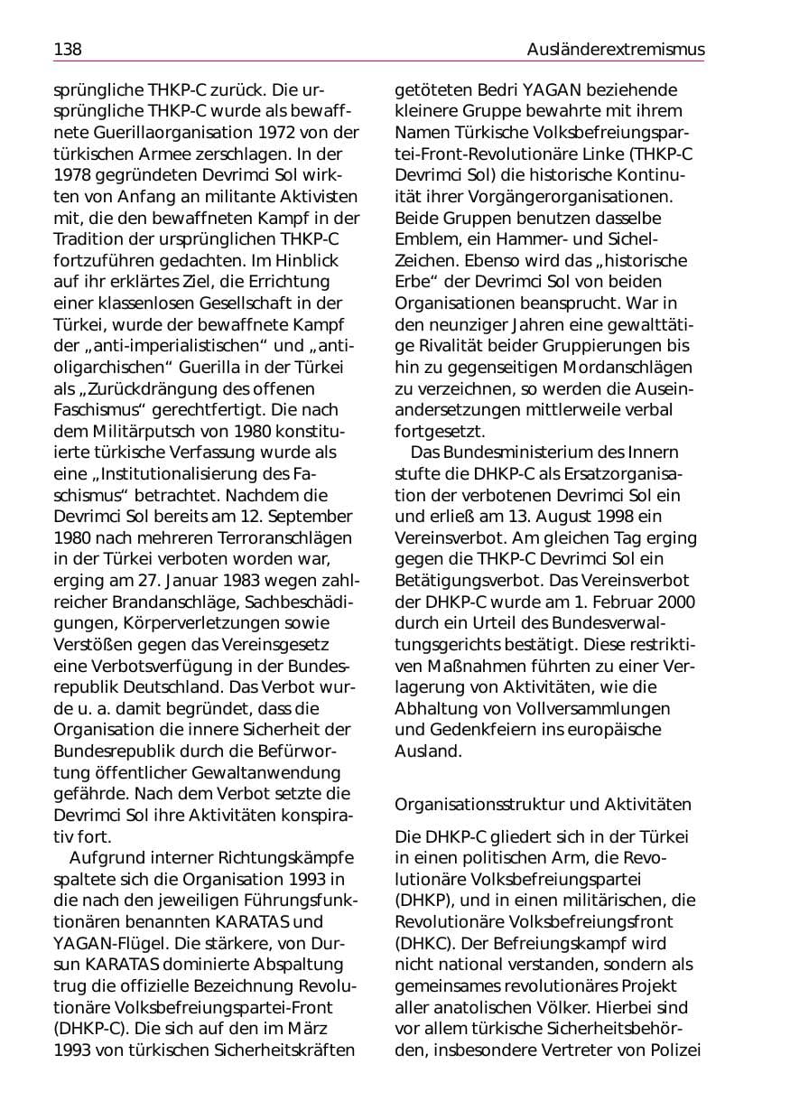 Seite 140 des Verfassungsschutzbericht 2002 Niedersachsen