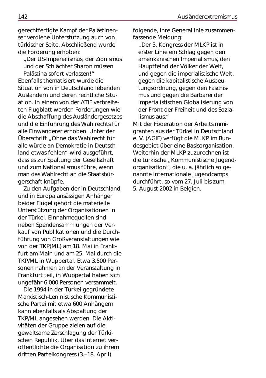 Seite 144 des Verfassungsschutzbericht 2002 Niedersachsen