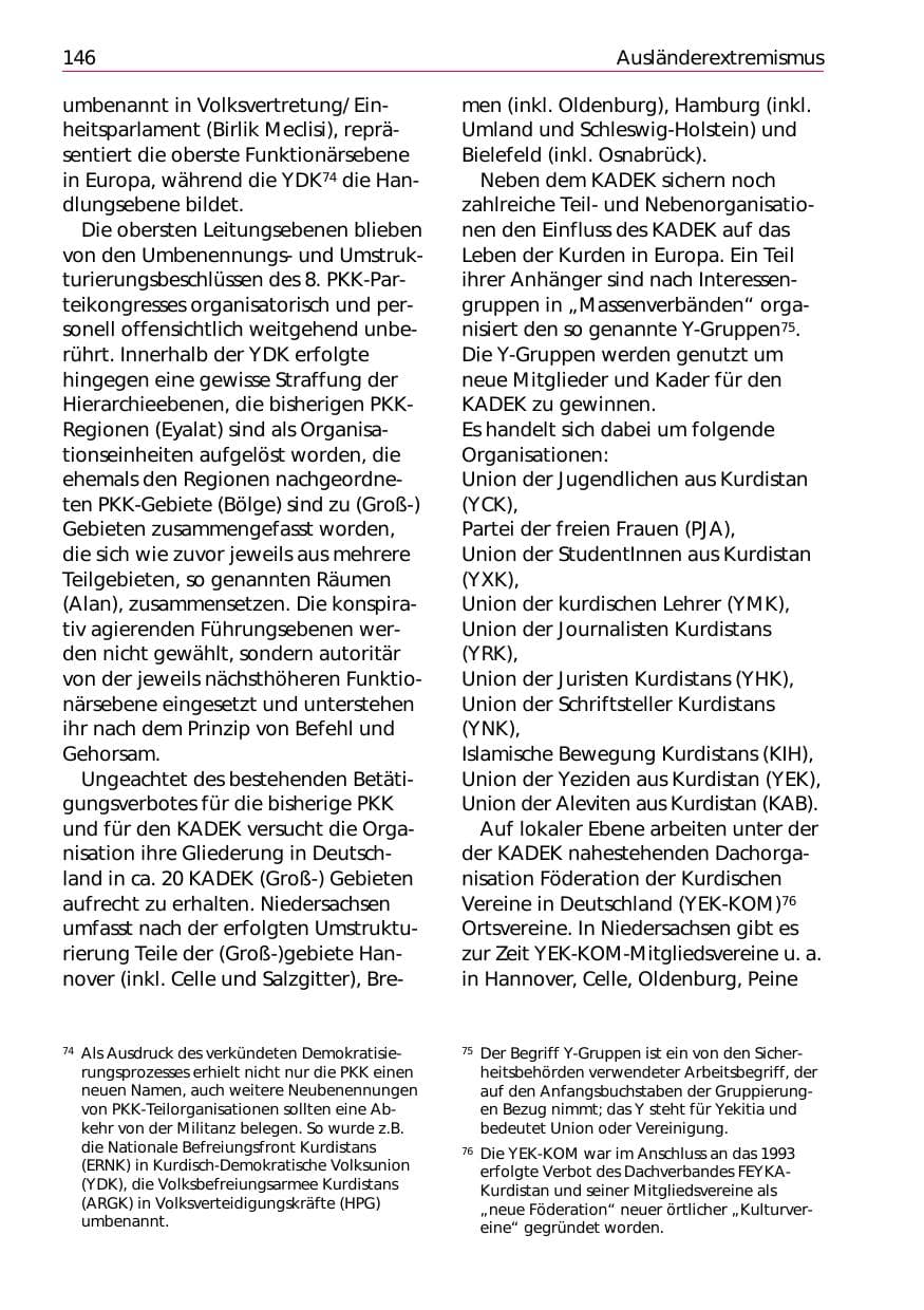 Seite 148 des Verfassungsschutzbericht 2002 Niedersachsen