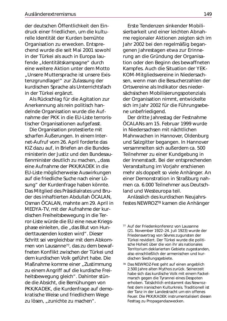Seite 151 des Verfassungsschutzbericht 2002 Niedersachsen