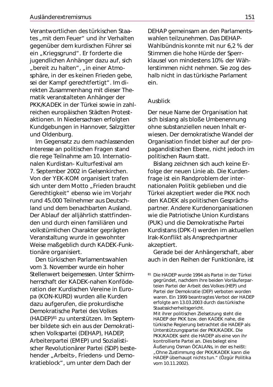 Seite 153 des Verfassungsschutzbericht 2002 Niedersachsen