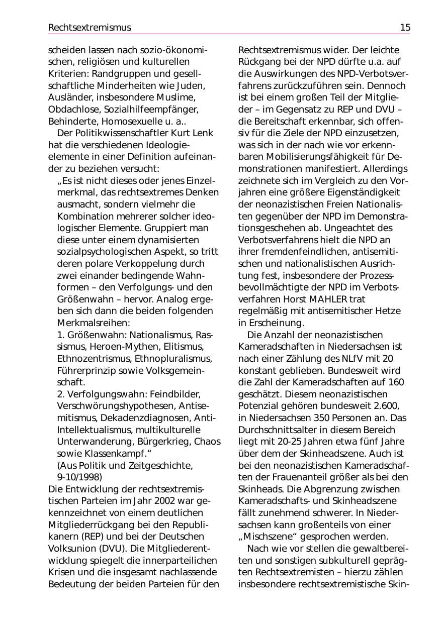 Seite 17 des Verfassungsschutzbericht 2002 Niedersachsen