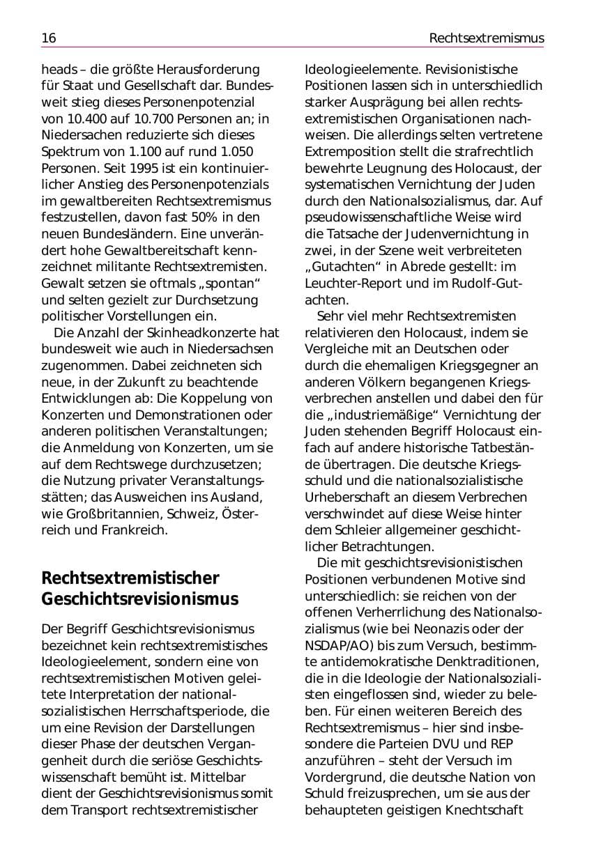 Seite 18 des Verfassungsschutzbericht 2002 Niedersachsen