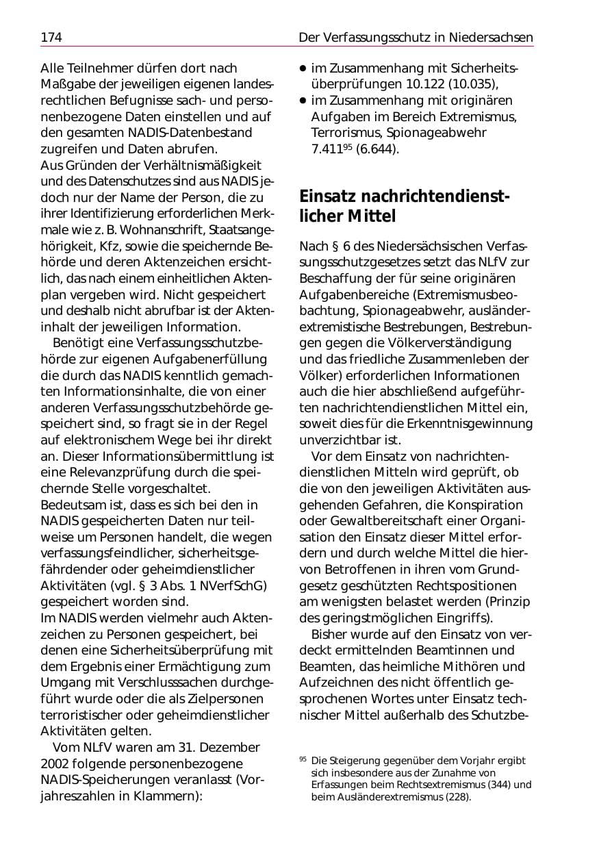 Seite 176 des Verfassungsschutzbericht 2002 Niedersachsen