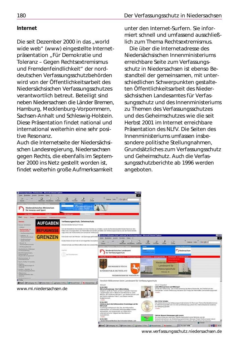 Seite 182 des Verfassungsschutzbericht 2002 Niedersachsen