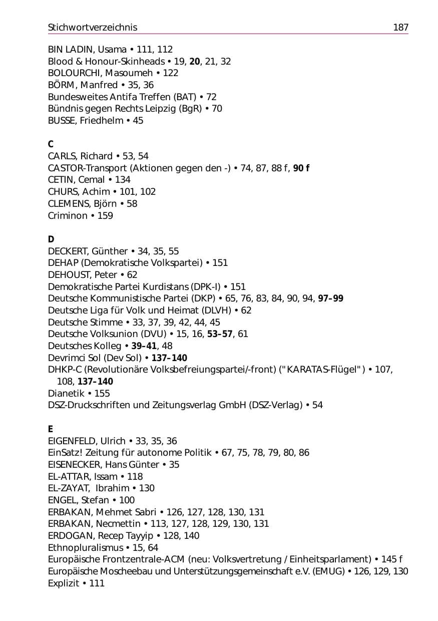 Seite 189 des Verfassungsschutzbericht 2002 Niedersachsen