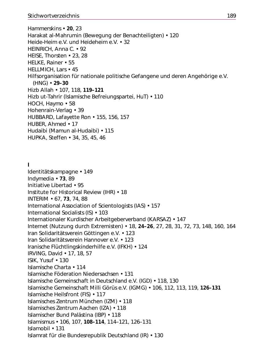 Seite 191 des Verfassungsschutzbericht 2002 Niedersachsen