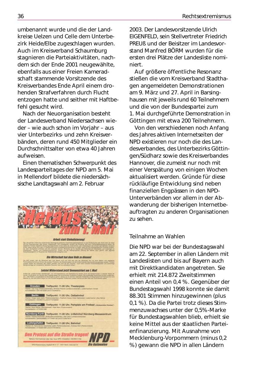 Seite 38 des Verfassungsschutzbericht 2002 Niedersachsen