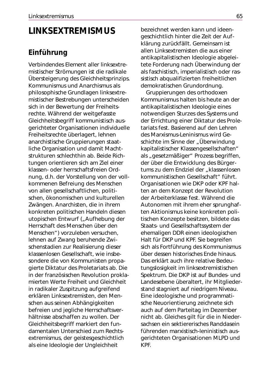Seite 67 des Verfassungsschutzbericht 2002 Niedersachsen