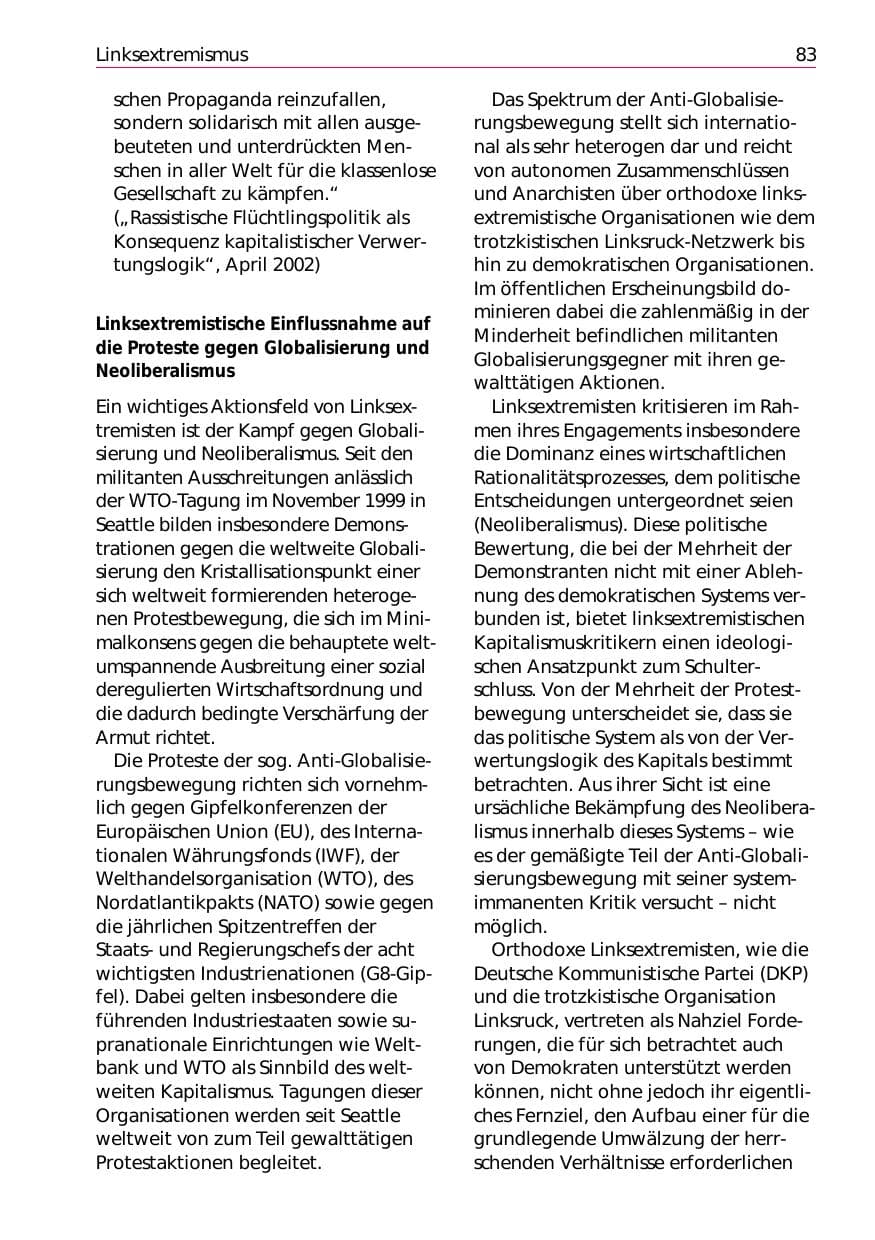 Seite 85 des Verfassungsschutzbericht 2002 Niedersachsen