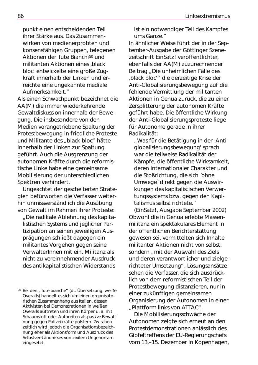 Seite 88 des Verfassungsschutzbericht 2002 Niedersachsen