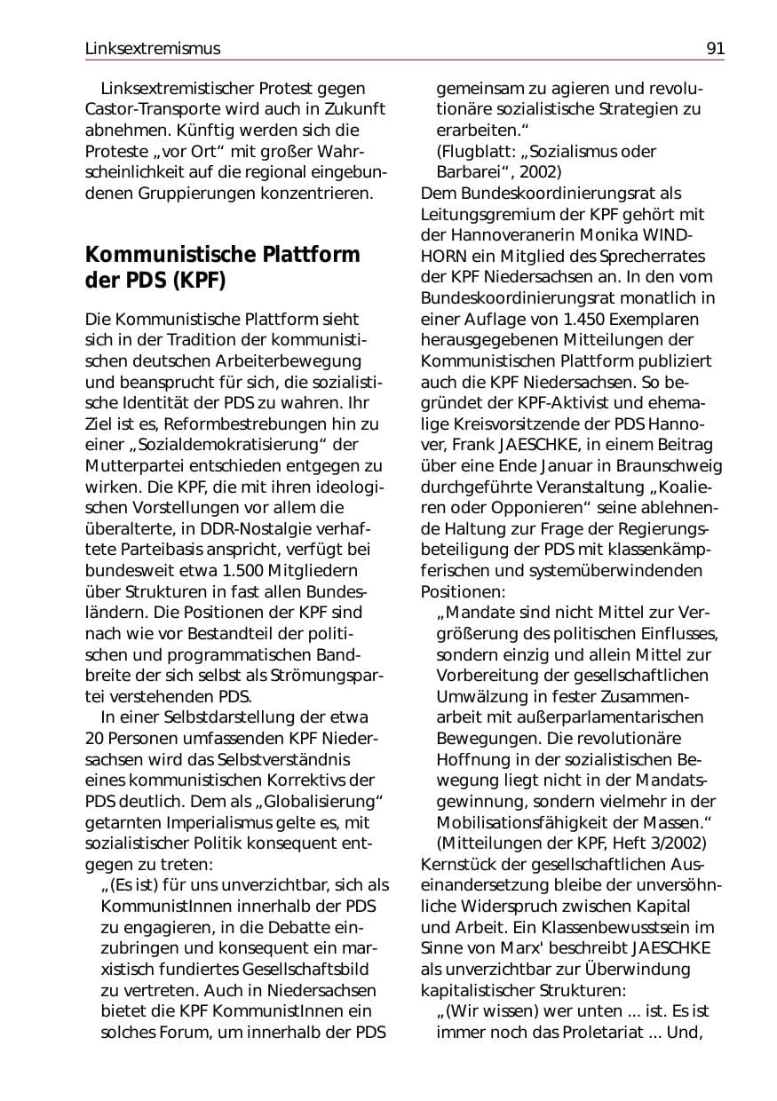 Seite 93 des Verfassungsschutzbericht 2002 Niedersachsen