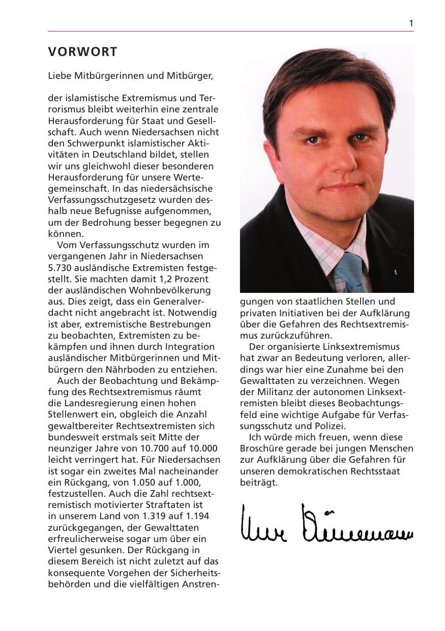 Seite 1 des Verfassungsschutzbericht 2003 Niedersachsen