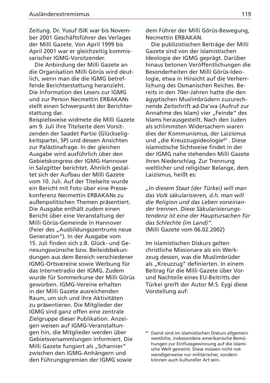 Seite 119 des Verfassungsschutzbericht 2003 Niedersachsen