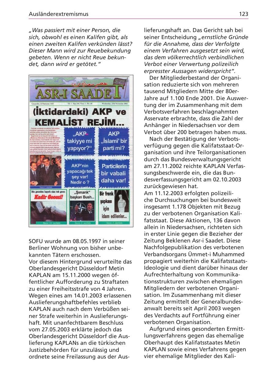 Seite 123 des Verfassungsschutzbericht 2003 Niedersachsen