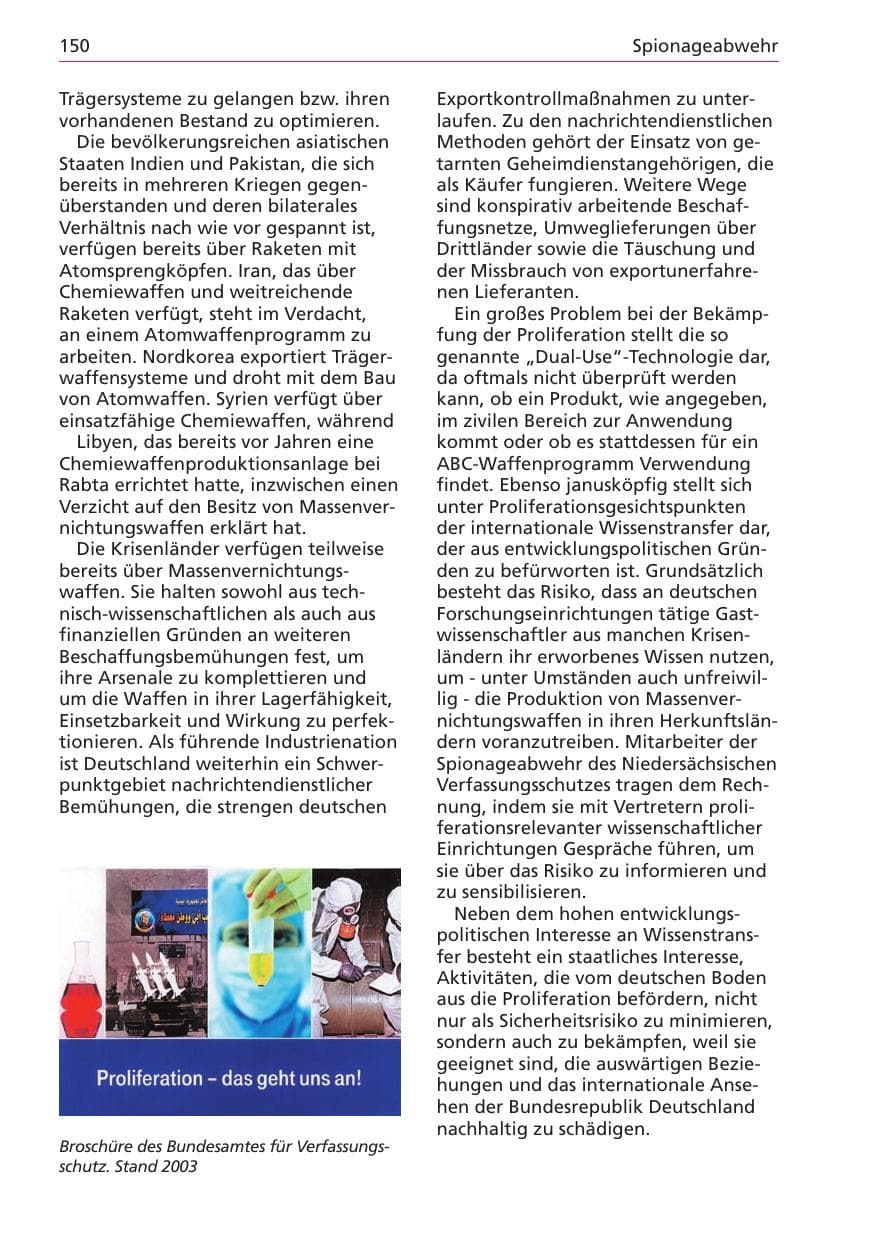 Seite 150 des Verfassungsschutzbericht 2003 Niedersachsen