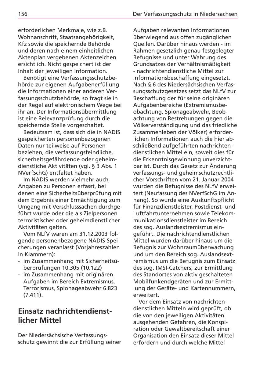 Seite 156 des Verfassungsschutzbericht 2003 Niedersachsen