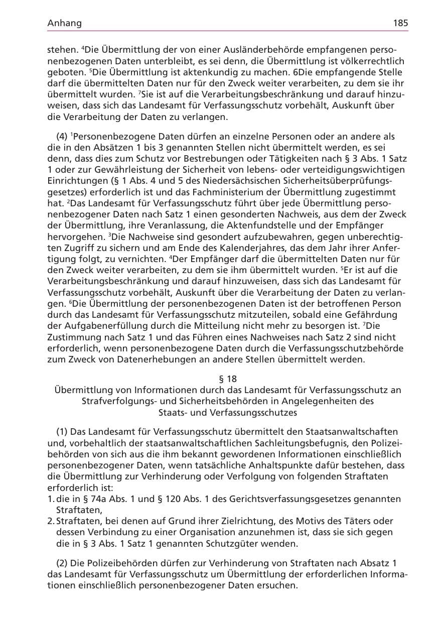 Seite 185 des Verfassungsschutzbericht 2003 Niedersachsen