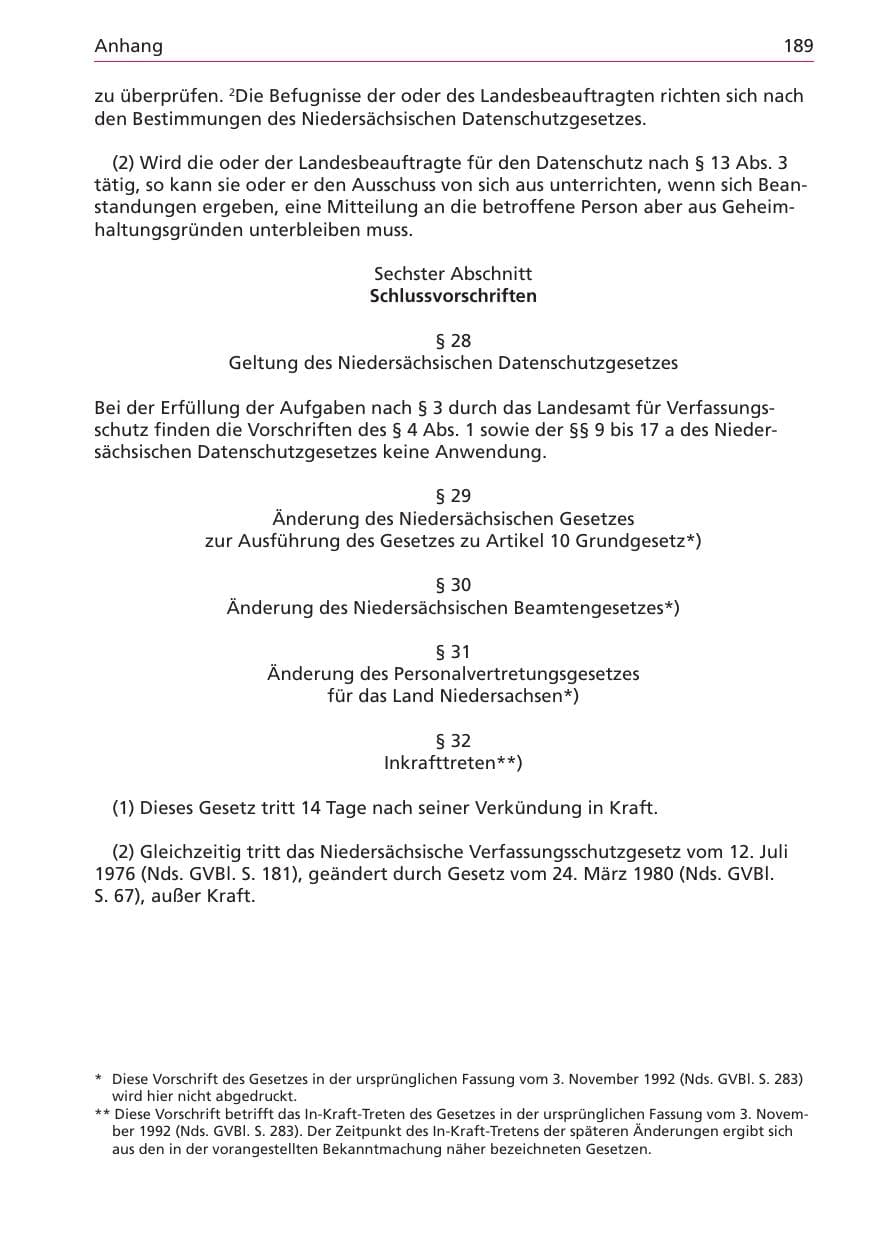 Seite 189 des Verfassungsschutzbericht 2003 Niedersachsen