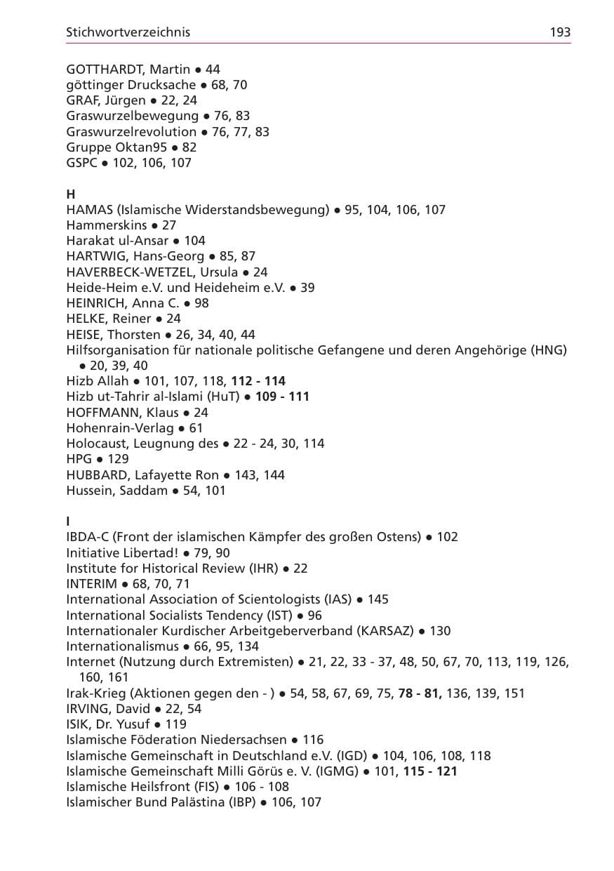Seite 193 des Verfassungsschutzbericht 2003 Niedersachsen