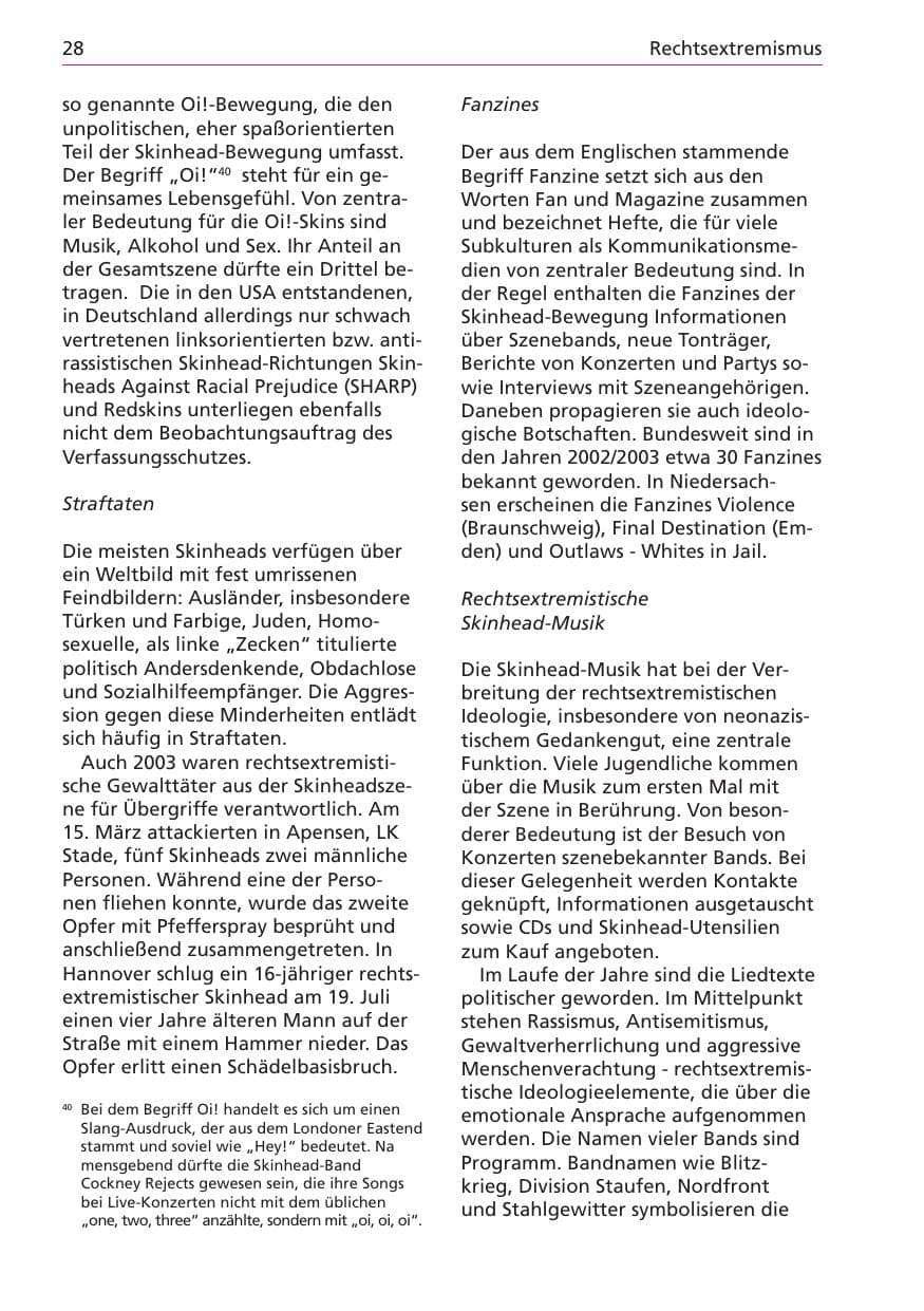 Seite 28 des Verfassungsschutzbericht 2003 Niedersachsen