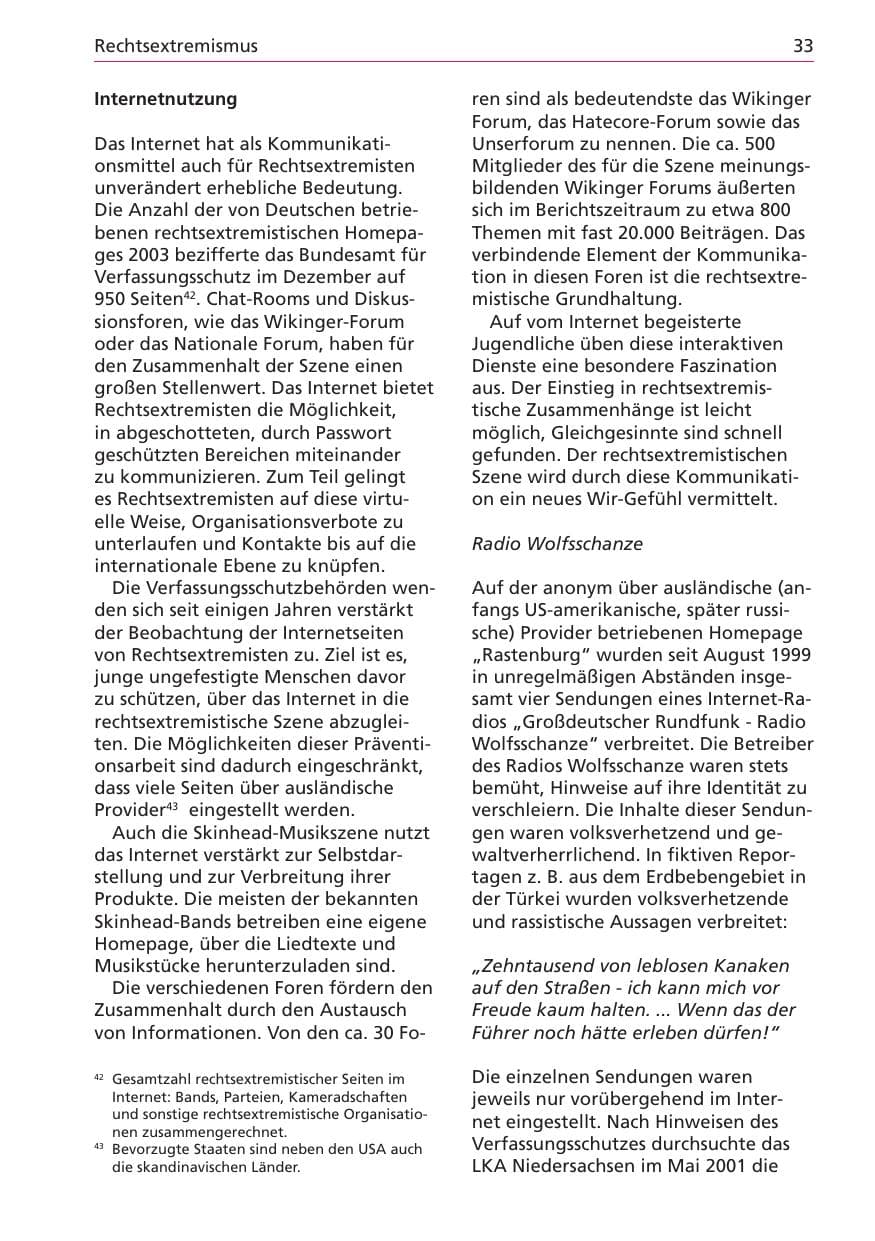 Seite 33 des Verfassungsschutzbericht 2003 Niedersachsen