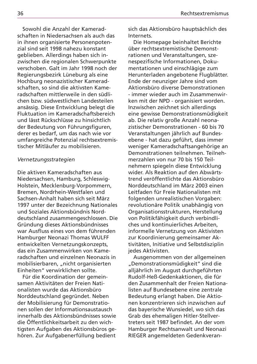 Seite 36 des Verfassungsschutzbericht 2003 Niedersachsen