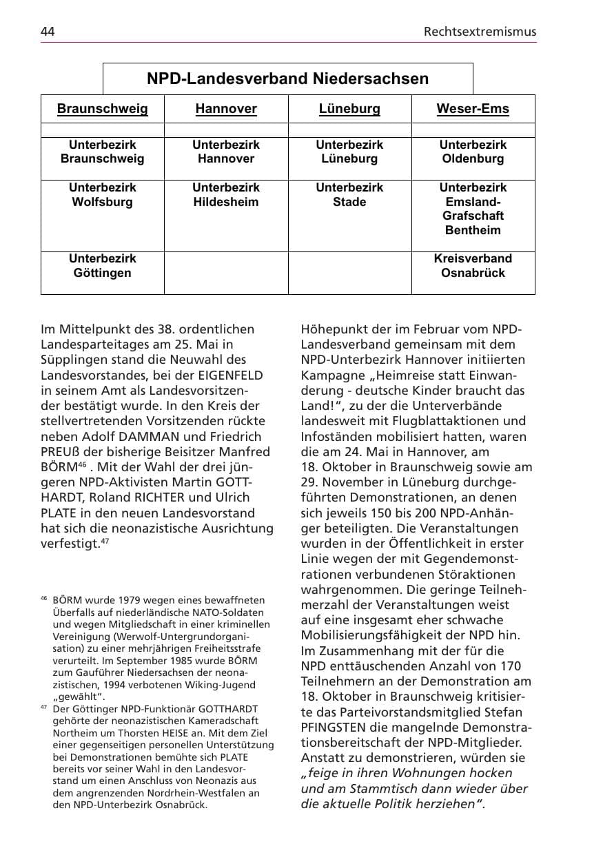 Seite 44 des Verfassungsschutzbericht 2003 Niedersachsen