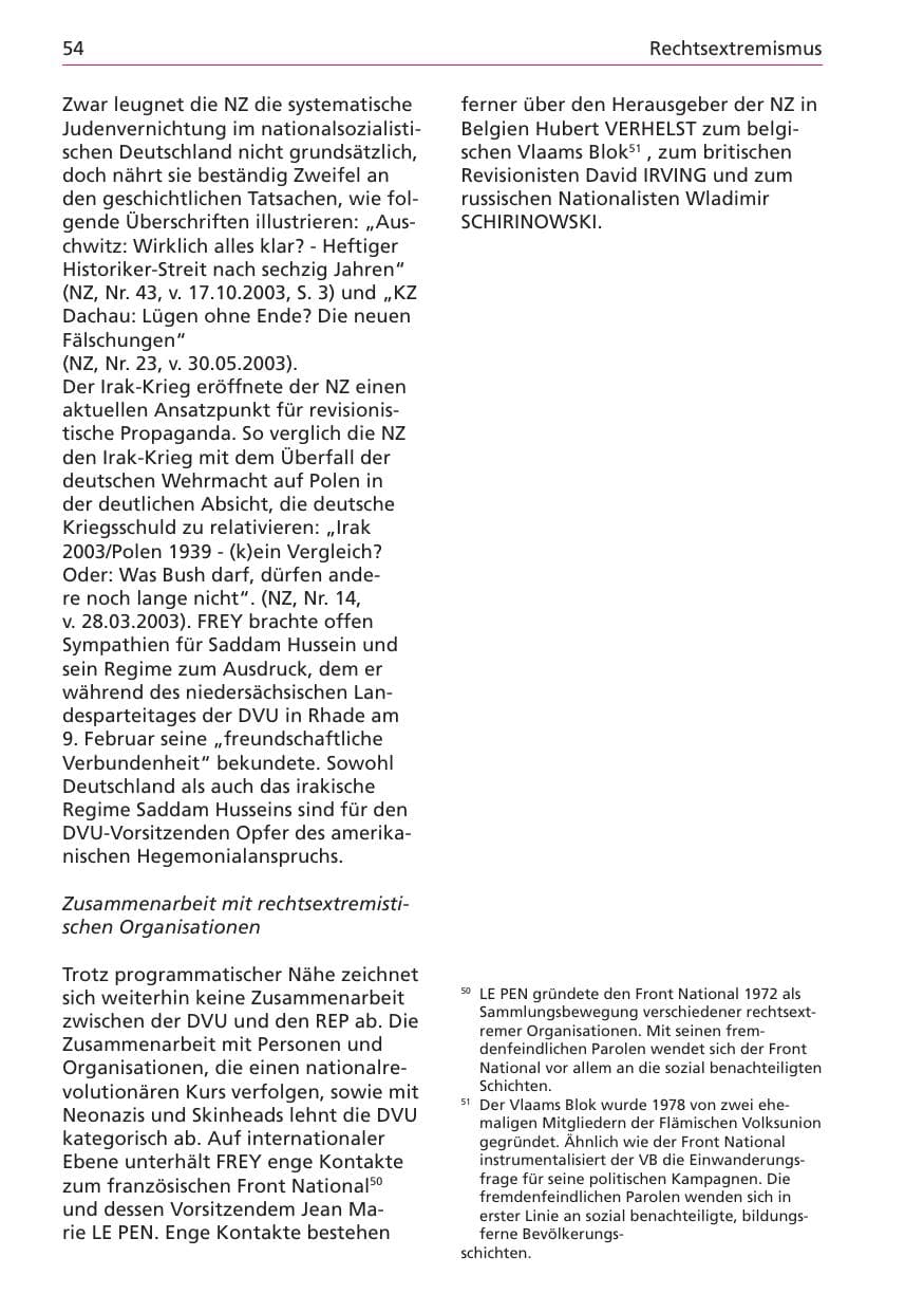 Seite 54 des Verfassungsschutzbericht 2003 Niedersachsen