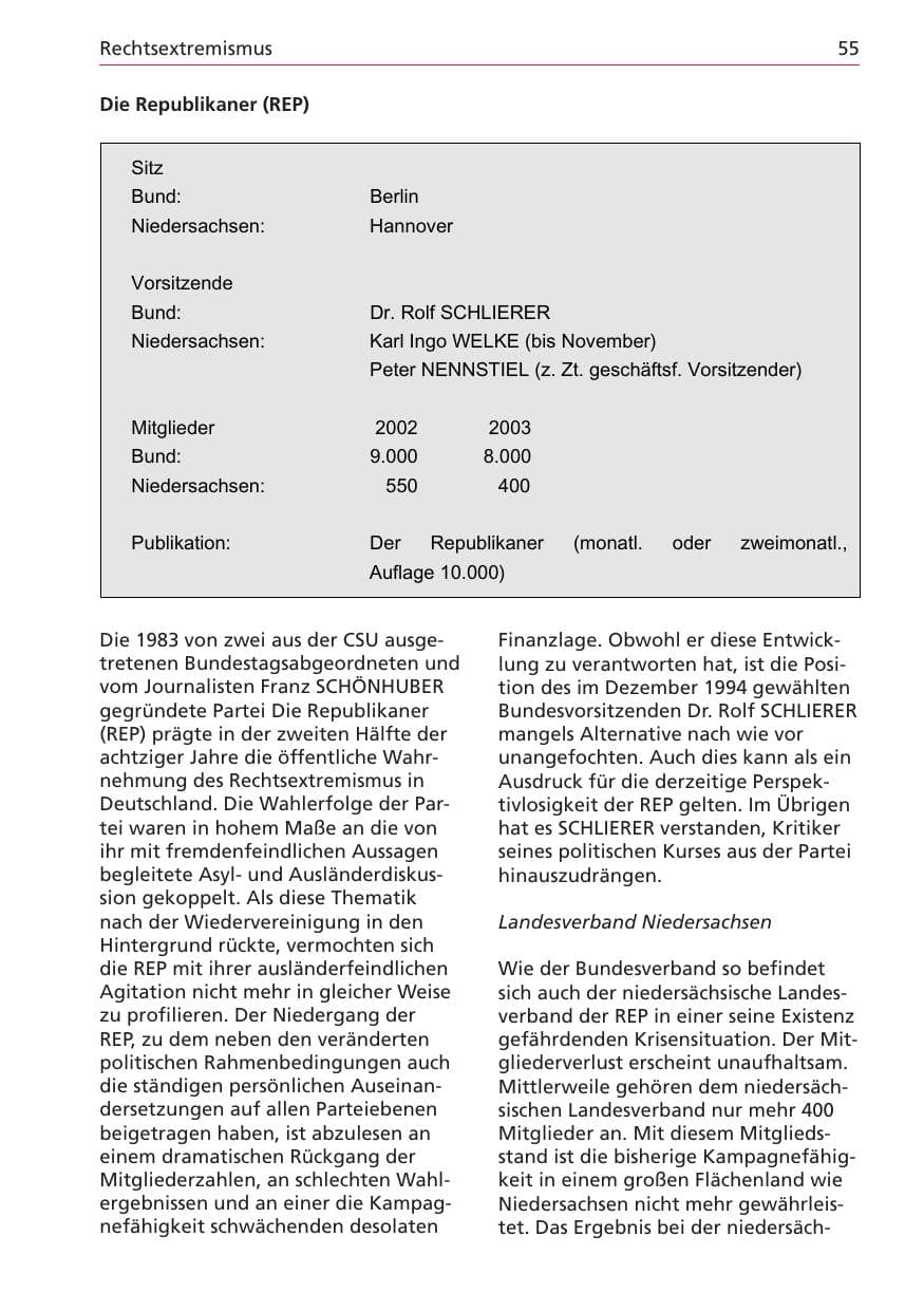 Seite 55 des Verfassungsschutzbericht 2003 Niedersachsen