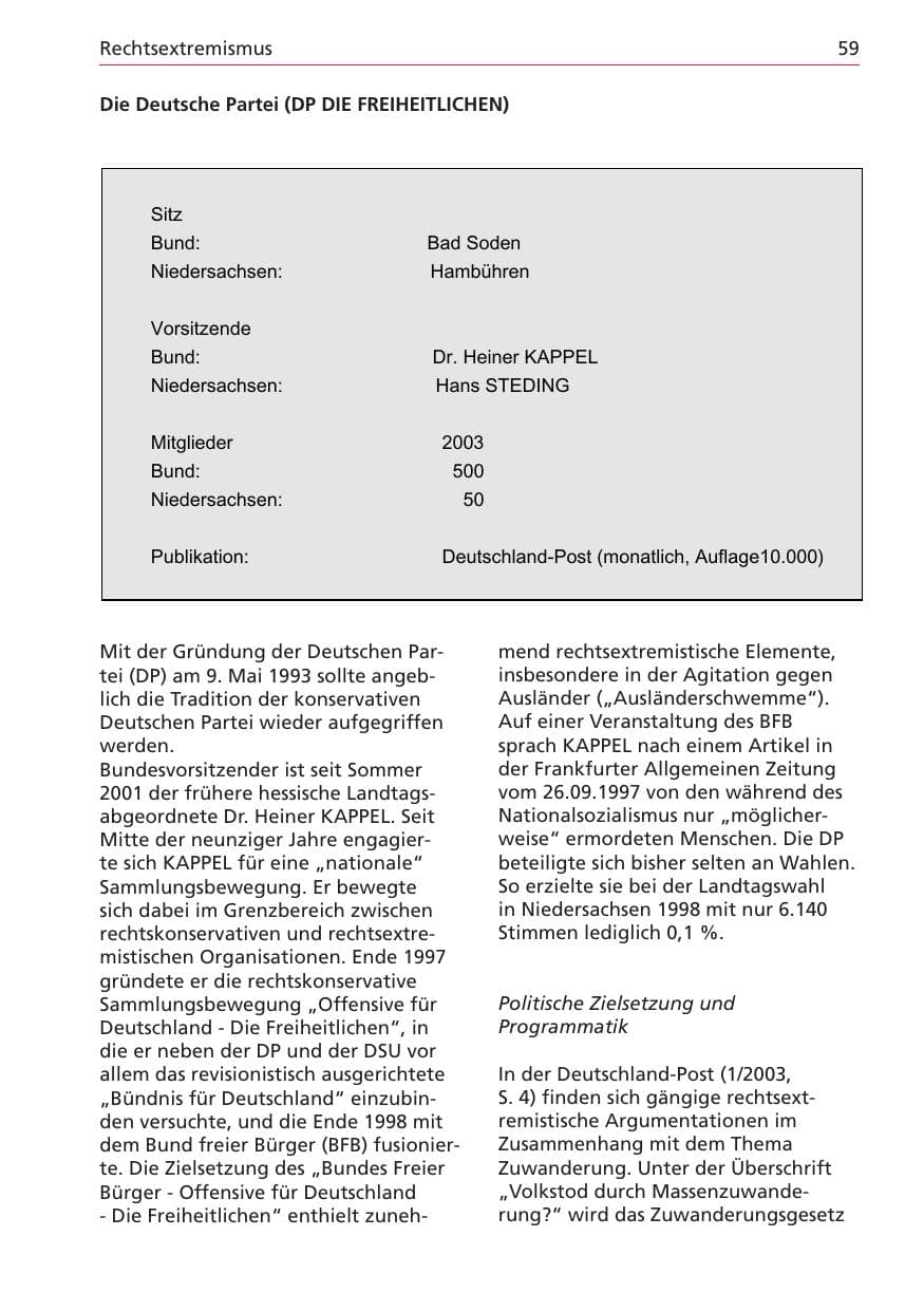 Seite 59 des Verfassungsschutzbericht 2003 Niedersachsen
