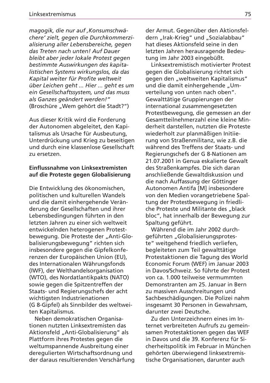 Seite 75 des Verfassungsschutzbericht 2003 Niedersachsen