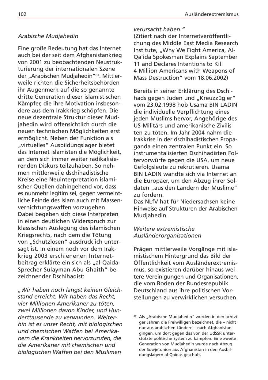 Seite 102 des Verfassungsschutzbericht 2004 Niedersachsen