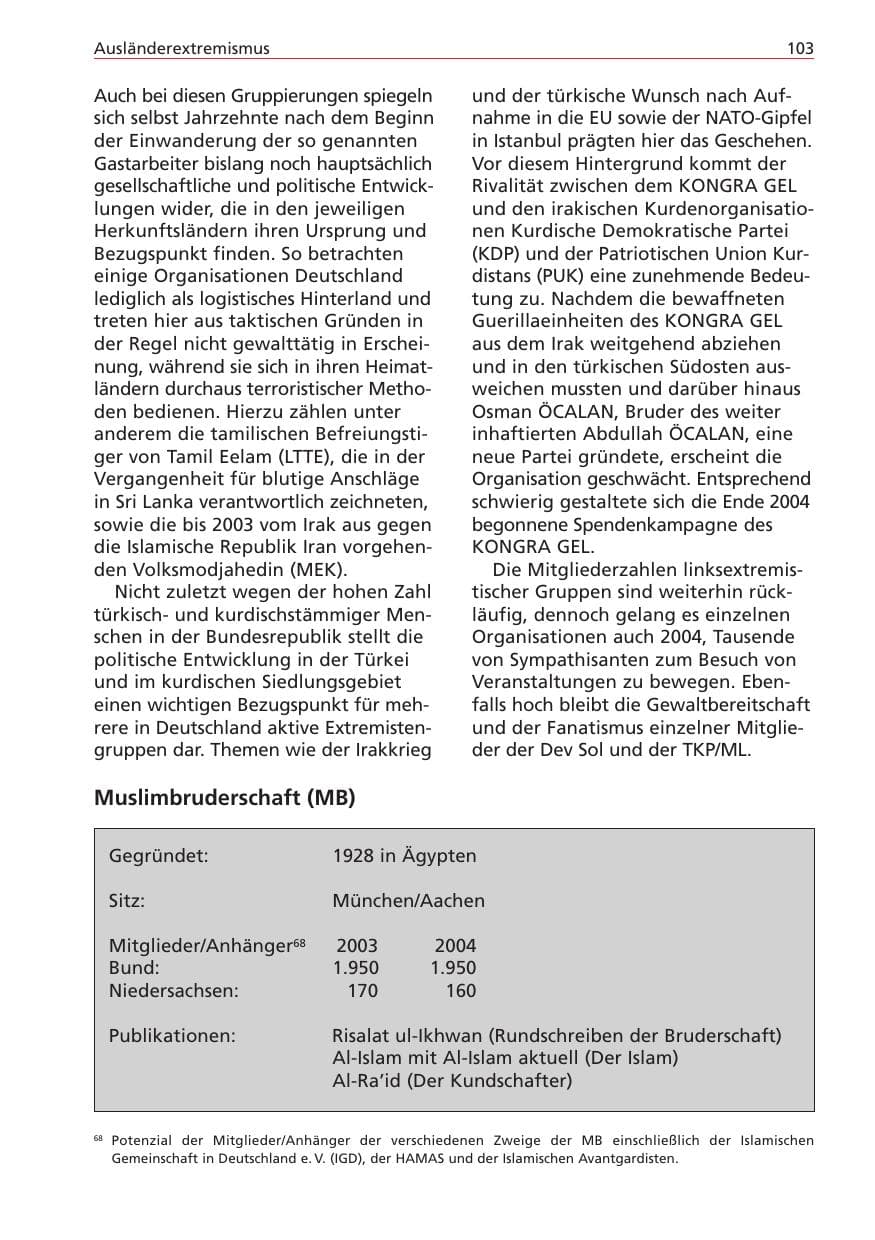Seite 103 des Verfassungsschutzbericht 2004 Niedersachsen