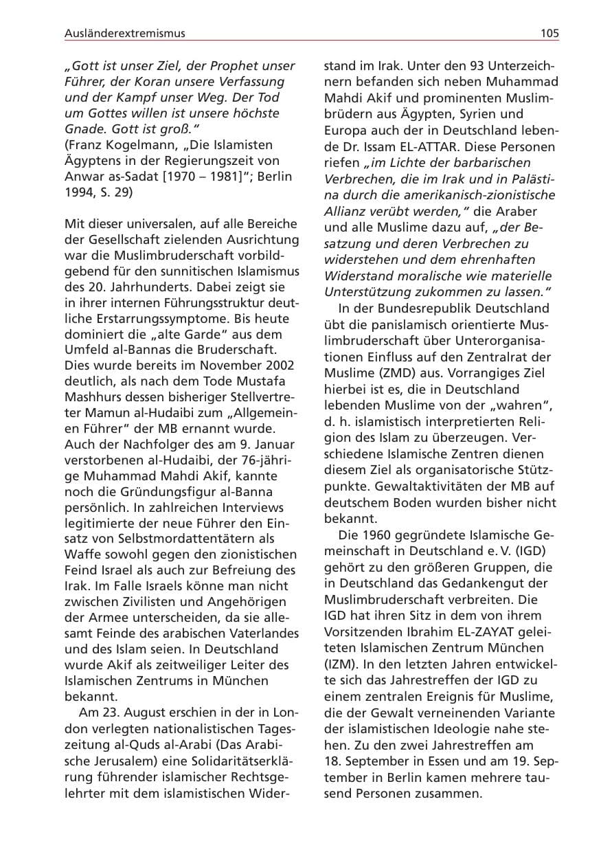 Seite 105 des Verfassungsschutzbericht 2004 Niedersachsen