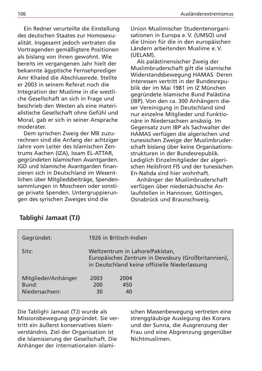 Seite 106 des Verfassungsschutzbericht 2004 Niedersachsen