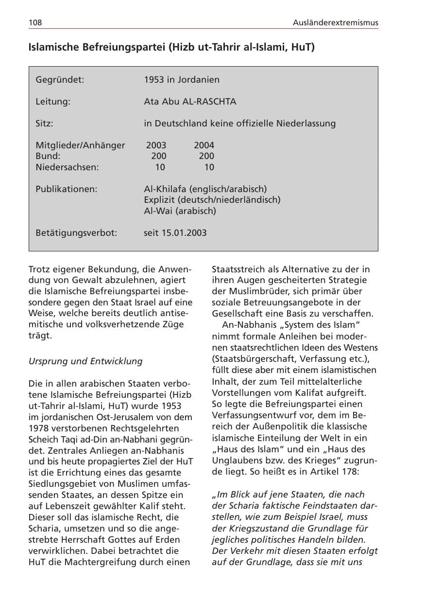 Seite 108 des Verfassungsschutzbericht 2004 Niedersachsen