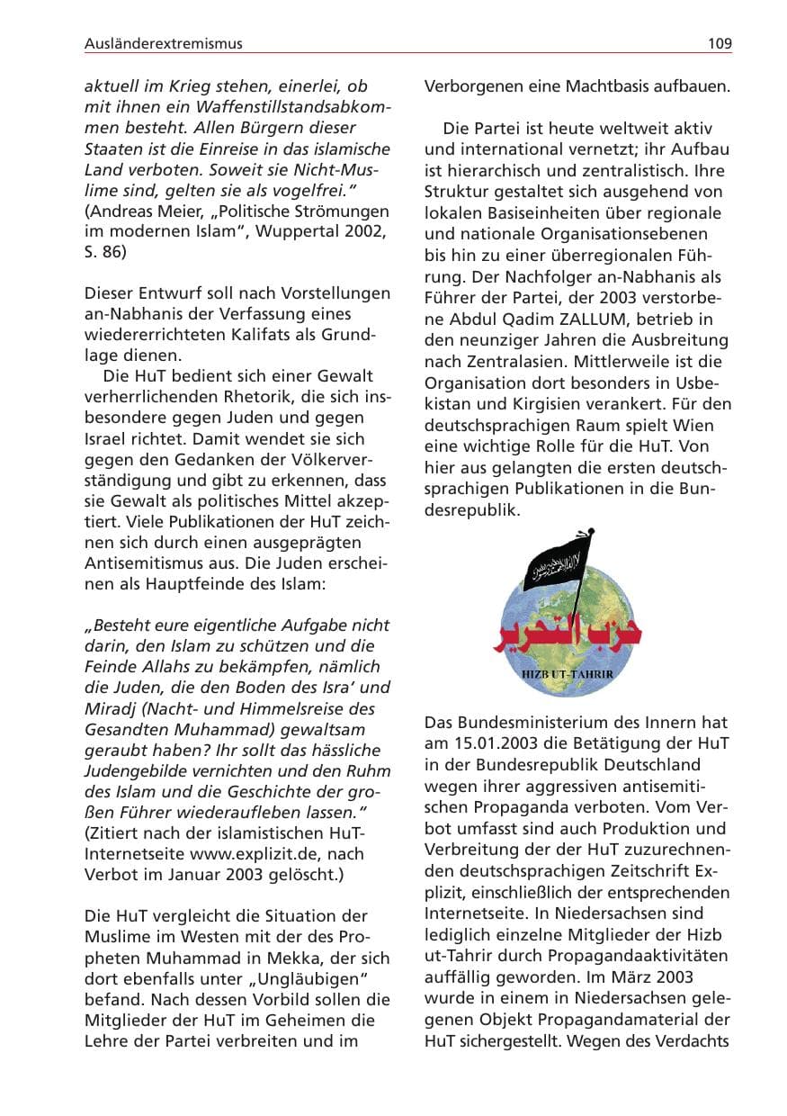 Seite 109 des Verfassungsschutzbericht 2004 Niedersachsen