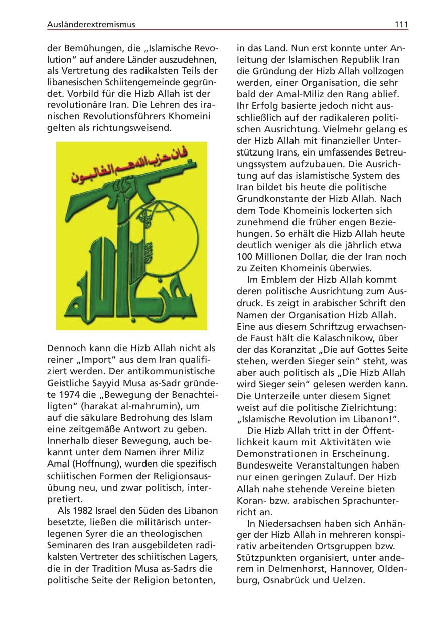 Seite 111 des Verfassungsschutzbericht 2004 Niedersachsen
