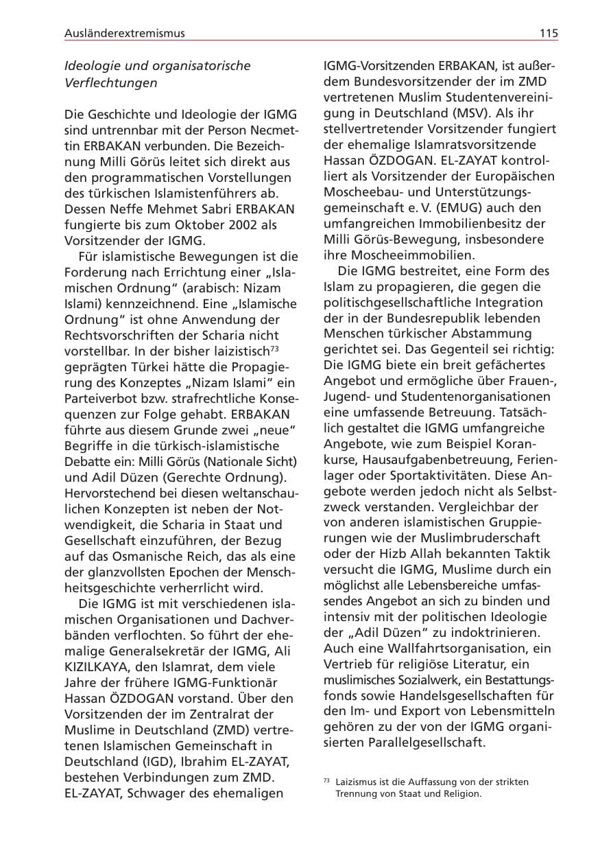 Seite 115 des Verfassungsschutzbericht 2004 Niedersachsen