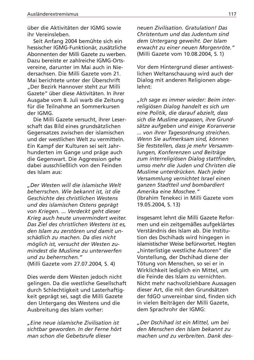 Seite 117 des Verfassungsschutzbericht 2004 Niedersachsen