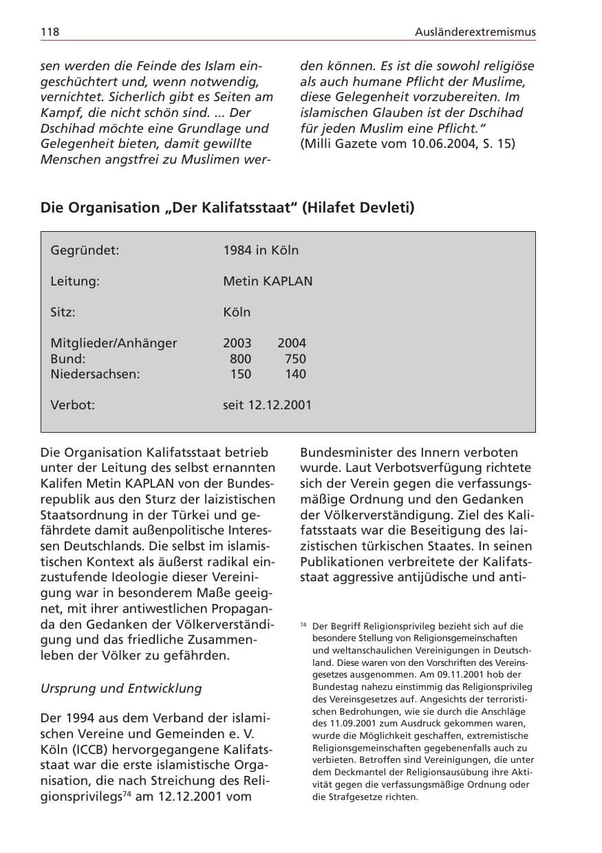 Seite 118 des Verfassungsschutzbericht 2004 Niedersachsen