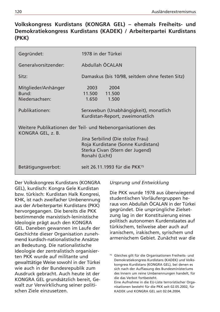 Seite 120 des Verfassungsschutzbericht 2004 Niedersachsen