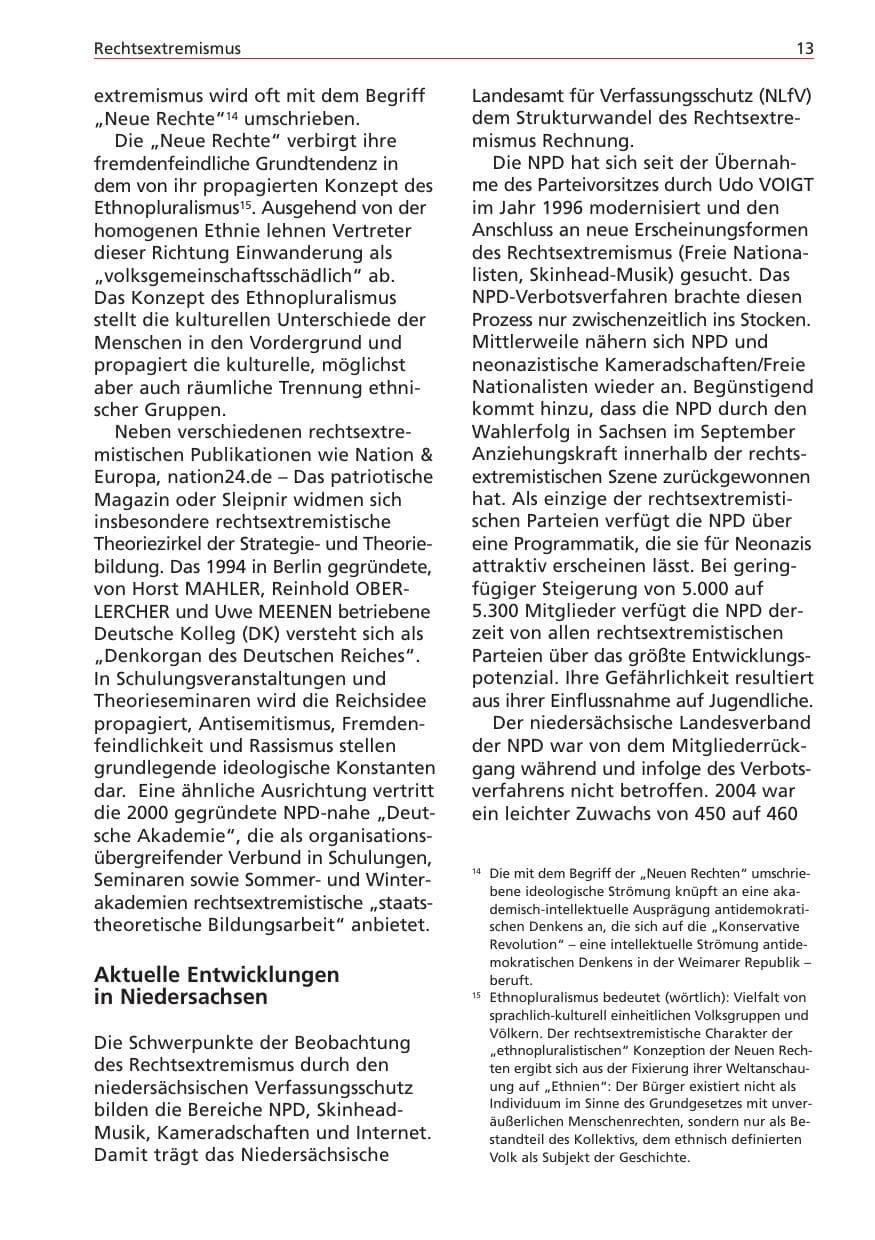 Seite 13 des Verfassungsschutzbericht 2004 Niedersachsen