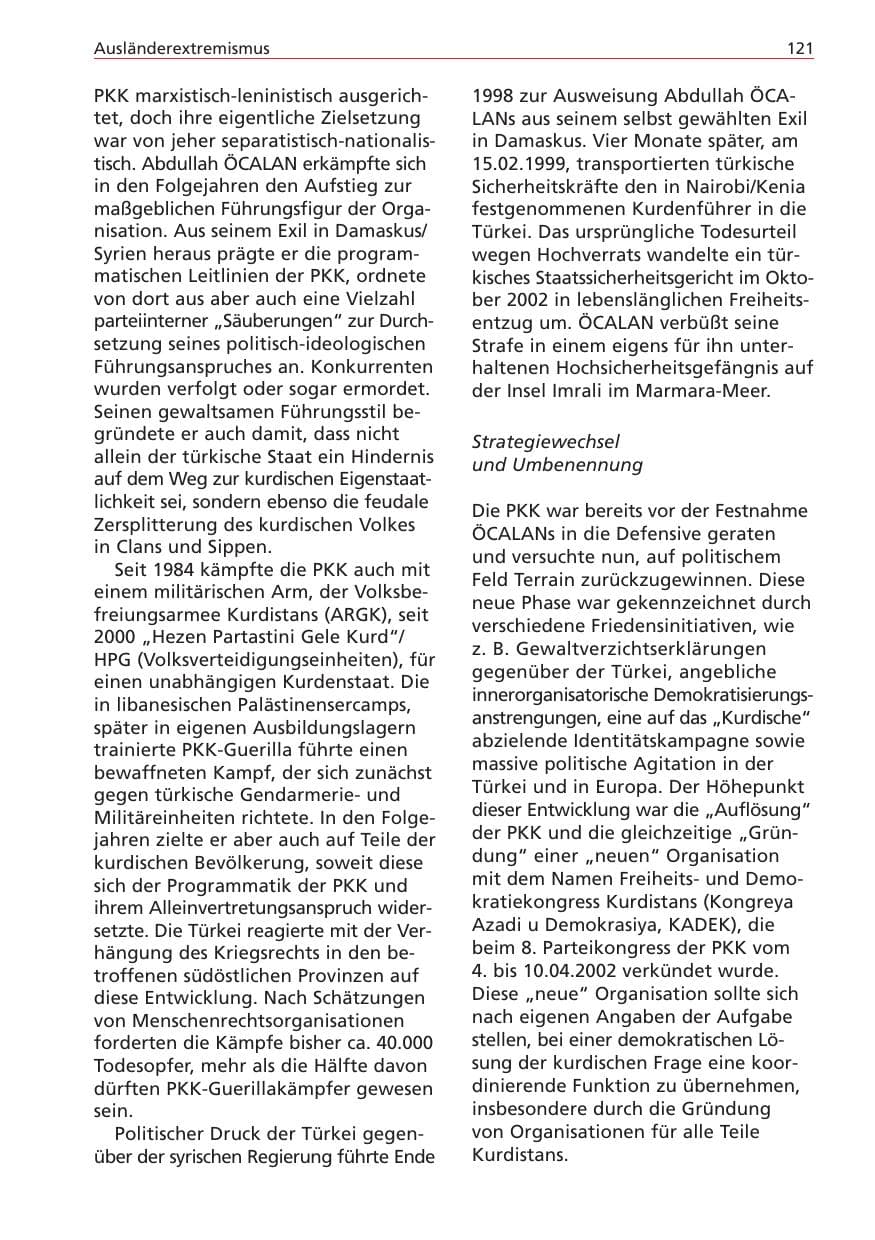 Seite 121 des Verfassungsschutzbericht 2004 Niedersachsen
